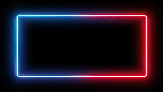 A neon-lit rectangle glowing with blue and red light against a black background