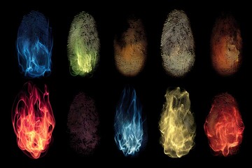Vibrant Collection of Diverse Human Fingerprint Patterns in Artistic Representation