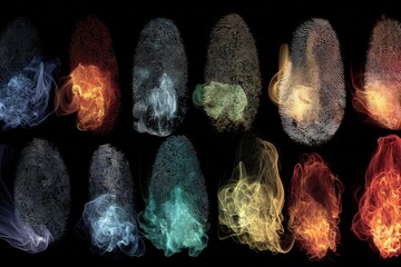 Diverse Collection of Human Fingerprints with Artistic Smoke Effects and Unique Designs