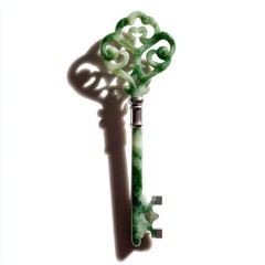Elegant Polished Jade Key with Intricate Design and Long Winding Shape