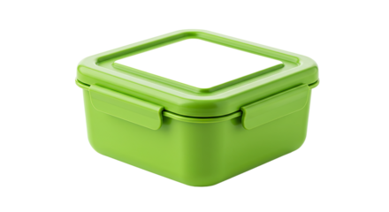 Green Square Food Container with White Label on Lid.
