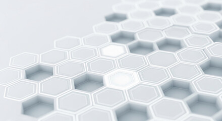 Fototapeta premium Abstract image of white hexagonal cells, creating a geometric pattern ideal for background or texture use, showcasing a clean and modern design