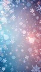 Snowflakes and bokeh lights overlay a gradient of blue and pink hues creating a winter wonderland atmosphere