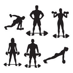 Gym Workout Silhouette Vector of Fitness Training and Exercise Poses