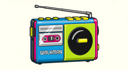 Retro portable cassette player with colorful design