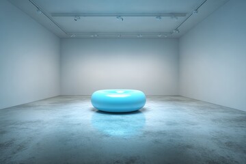 Modern 3D Art Installation in Minimalist Museum Interior with White Concrete Walls