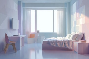 Modern Minimalist Bedroom with Soft Colors and Simple Furniture in a Bright Interior Space