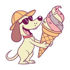 Cartoon Dog Holding Big Ice Cream Cone Illustration