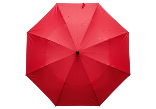 Bright red umbrella isolated on transparent background, rain protection equipment PNG