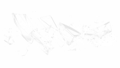 Minimal PNG shattered glass in floating composition on transparent background, clean abstract fragments ideal for overlays, posters, digital art, and creative graphic design