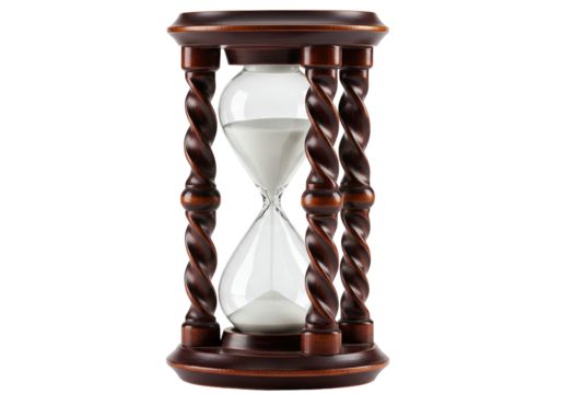 Elegant wooden hourglass with sand isolated on white, time management concept