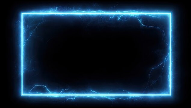 A glowing blue rectangular frame with electrifying energy crackling around its edges, against a black backdrop