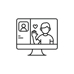 Computer screen showing a video call with a waving person and heart icon