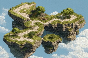 Detailed Floating Island Map for Adventure Game with Multi-Layered Terrain and Features