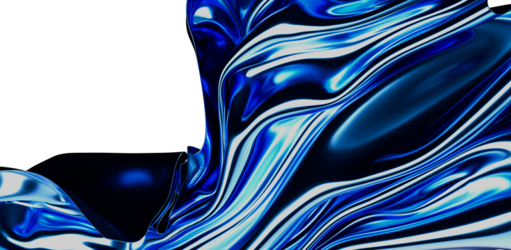 Vibrant abstract artwork of a flowing, glossy blue and white fluid with a wave effect. Perfect for backgrounds and artistic designs, showcasing