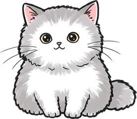 Cute Fluffy Gray Cat Character PNG Illustration