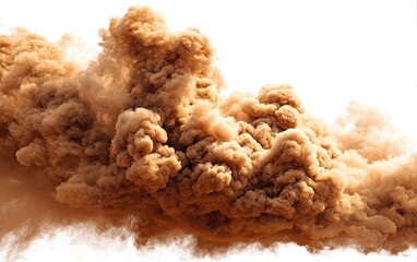 A billowing cloud of brown dust, likely from an explosion, rising against white