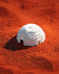 Futuristic Space Colony Dome on a Mars-like Landscape with Red Surface and Clear Skies