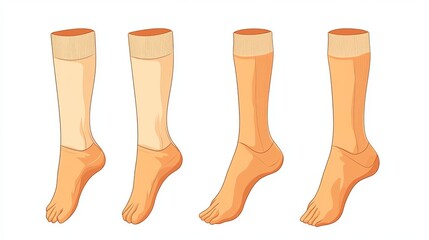 Mid-calf socks set, technical fashion illustration in vector format, front and side view for unisex style.