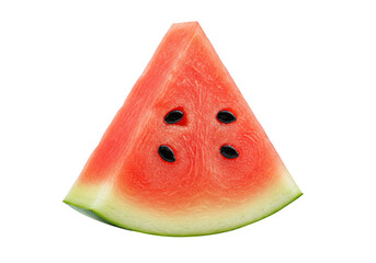 Triangular watermelon slice with seeds isolated on transparent background, refreshing summer fruit