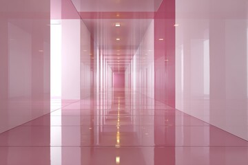 Endless 3D Hallway with Glossy Walls and Floor in Soft Pink Tones
