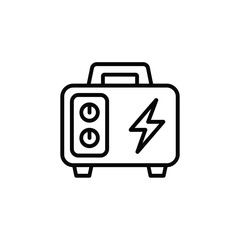 Simple line art icon of a portable generator with a lightning bolt symbol