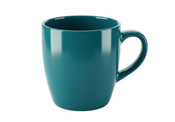 Teal ceramic mug isolated on transparent background, modern coffee cup for hot beverages
