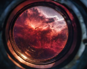 Close-Up View Through Microscope Lens Revealing Vibrant Cosmic Cloud Details and Colors