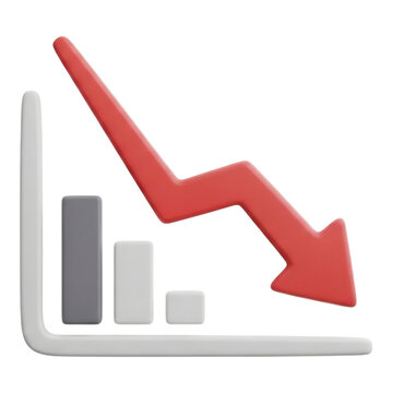 Red arrow pointing down isolated on transparent background indicating a decline