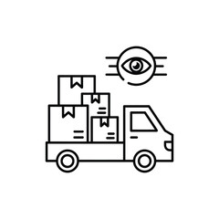 Delivery truck with surveillance eye icon monitoring packages
