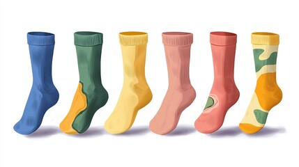 Flat sketch template of mid-calf socks, unisex fashion CAD drawing.