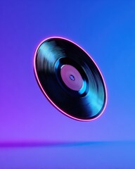Floating Vinyl Record Design in Gradient Purple and Blue Background for Creative Mockups