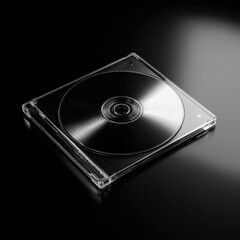 Dramatic Black Surface with Glossy Clean CD Case Mockup on Side View for Design Displays