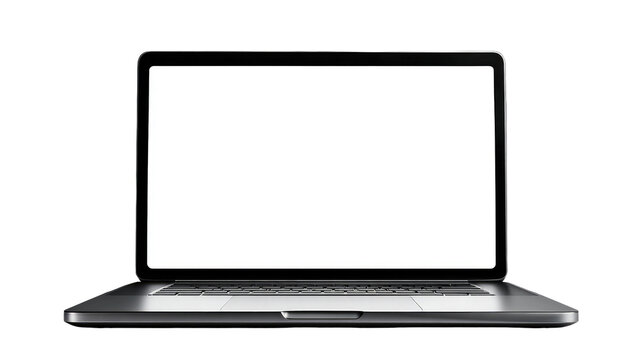 A modern, silver laptop with a blank white screen
