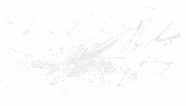 Minimal PNG shattered glass forming cascading broken pieces on transparent background, elegant fragments perfect for overlays, digital art, posters, and creative design projects