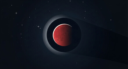 Red planet mars illustration in dark space with stars and eclipse background for space exploration