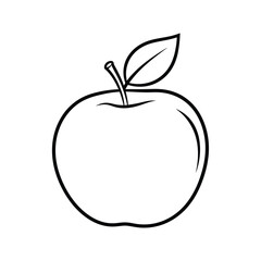 Black outline apple with leaf fruit black and white