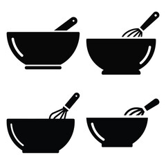 mixing bowl  vector icons set isolated on white background
