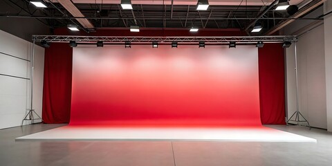 empty stage with red curtains