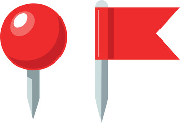 Red push pin and red flag marker on white background red pushpin