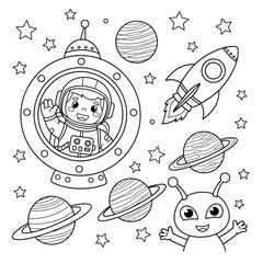 Astronaut and Alien Space Adventure Coloring Page