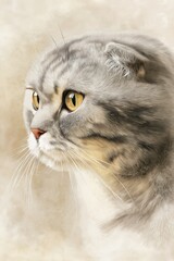 Artistic Watercolor Painting of Cream and Gray Ragdoll Cat