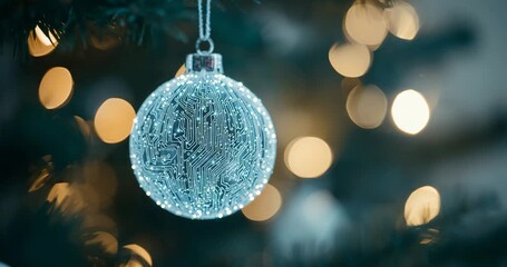 Futuristic Christmas Ornament with Circuit Board Design and Bokeh Background - Powered by Adobe