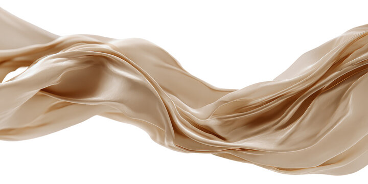 Beige silk fabric flowing, smooth texture