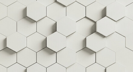 Naklejka premium Off-white hexagon pattern, 3D rendered texture background, showcasing a geometric design ideal for modern minimalist concepts