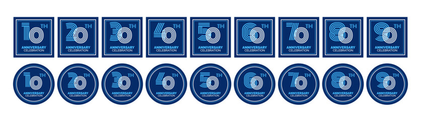 anniversary celebration emblem logo square and round design set vector illustration 