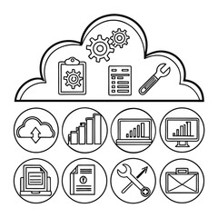 Business icons in cloud diagram