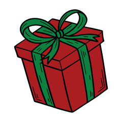 Cartoon Style Christmas Present Illustration, Centered Holiday Gift