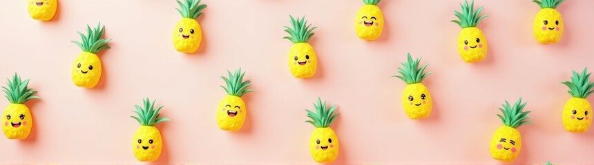Funny cartoon pineapples arranged in pastel pattern