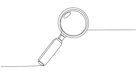 Magnifying Glass Illustration in Minimal Continuous Line Art Style with Handle Detail on White Background
